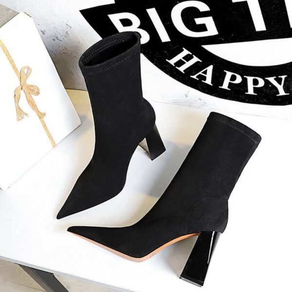 318-8Women's high-heeled boots suede thick ankle boots pointed shoes-Bigtree shoes