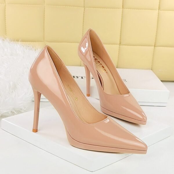 BIGTREE SHOES 3255-1 High Heels Stiletto Super High Heels Waterproof Platform Patent Leather Shallow Pointed Toe Single Shoes for Women