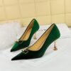 aeed90d9568cd6de5703fc13de5b4519 BIG TREE SHOES 1818-K81 European and American Style Banquet High Heel Metal Heel Shallow Mouth Pointed Toe Metal Buckle Decoration Xi Shi Women's Suede Shoes