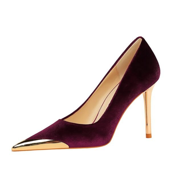 9318-1 European and American Style Banquet Affordable Luxury Fashion High Heels Stiletto Heel Metal Pointed Toe Suede Women's Thin Shoes BIG TREE SHOES