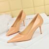 BIGTREE SHOES 9283-A5 European and American Style Simple Patent Leather High Heels Women's Shoes Stiletto Low Mouth Pointed Toe All-Matching Commuter High Heel Pumps