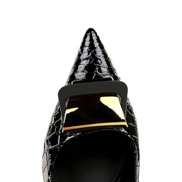 BIGTREE SHOES 3391-k56 High Heels Women's Shoes Stiletto Heel Shallow Mouth Pointed Snakeskin Patent Leather Metal Buckle Decoration Pumps Women