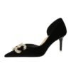 af507111a75ae413bc44f8ab0001f072 BIGTREE SHOES 1363-Ak77 Banquet High Heels Women's Shoes Suede Shallow Mouth Pointed Toe Side Hollow Rhinestone Pearl Bow Pumps