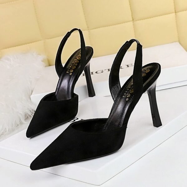 BIG TREE SHOES 228-1 European and American Style Fashionable Simple Summer High Heels Women's Shoes Suede Shallow Mouth Pointed-Toe Hollowed Back Strap Sandals