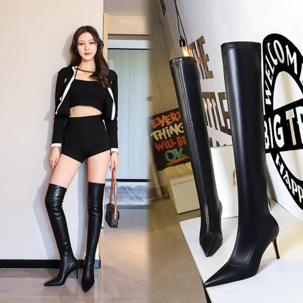 BIG TREE SHOES 315-a16 European and American Fashion Thinner Simple Boots Stiletto Heel Pointed Toe Leg Trimming over the Knee Length