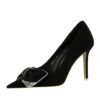 BIGTREE SHOES 516-h31 Korean Style Fashion Banquet High Heels Stiletto Women's Shoes Suede Shallow Mouth Pointed Toe Rhinestone Bow Pumps