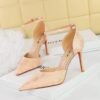 b13a16de3f477efb9b6b3e705d4951d5 BIGTREE SHOES 8386-3 National Style Women's Shoes Sping Sandal High Heels Stiletto Heel Shallow Mouth Pointed Floral Satin Hollow-out Strap Sandals