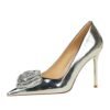 BIGTREE SHOES 9236-H56 European and American Banquet Women's Shoes Stiletto Heel Shallow Mouth Pointed Metal Feeling Rose Flower Shoes High Heel