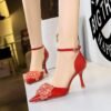 BIGTREE SHOES 8323-h27 European and American Style Women's Shoes High Heel Patent Leather Shallow Mouth Pointed-Toe Hollowed Rhinestone Bow Strap Women's Sandals