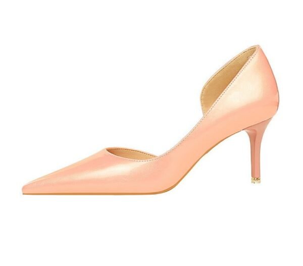 1363-A2 Korean fashion slim banquet fine heel high heel shallow pointed side hollow patent leather women's shoes single shoes high