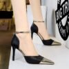 BIGTREE SHOES 8386-7 National Style Women's Shoes Sping Sandal Banquet High Heel Low-Cut Pointed Toe Stitching Pointed Toe Hollow-out Strap Sandals for Women