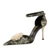 286-7 European and American Style Banquet High Heel Low-Cut Hollow Word with Pointed Toe Rhinestone Pearl Flower Sandals High Heels
