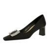 BIGTREE SHOES 6186-k70 European and American Style Banquet Light Luxury Women's Shoes Chunky Heel High Heel Low-Cut Square Toe Satin Rhinestone Buckle Pumps Women's Shoes