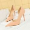 big tree shoes 1298-8 European and American Simple Banquet High Heels Stiletto Low-Cut Pointed Side Hollow Retro Litchi Pattern High Heel Pumps