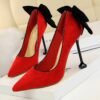 17175-A2Bowknot women's high heel shoes with pointed suede-Bigtree shoes