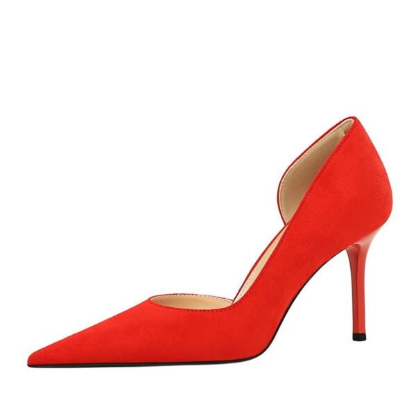 BIG TREE SHOES 8237 Korean Style Fashionable Simple Stiletto Heel Women's Shoes Slim Suede Shallow Mouth Pointed Toe Side Hollow Pumps High Heel