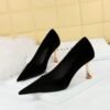 BIG TREE SHOES 1818-2 European and American Style Fashion Simple Banquet High Heels Metal Heel High Heel Xi Shi Suede Low-Cut Pointed-Toe Shoes