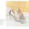 1363-A2 Korean fashion slim banquet fine heel high heel shallow pointed side hollow patent leather women's shoes single shoes high
