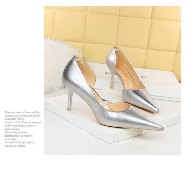 1363-A2 Korean fashion slim banquet fine heel high heel shallow pointed side hollow patent leather women's shoes single shoes high
