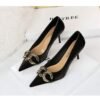 7239-A1 European and American fashion banquet women's shoes fine heel high heel shallow pointed metal buckle single shoes high heels