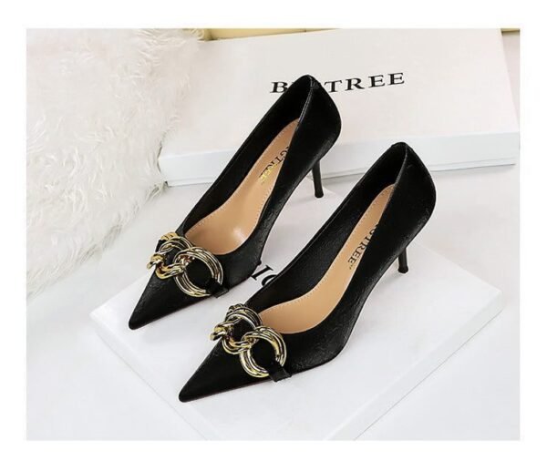 7239-A1 European and American fashion banquet women's shoes fine heel high heel shallow pointed metal buckle single shoes high heels
