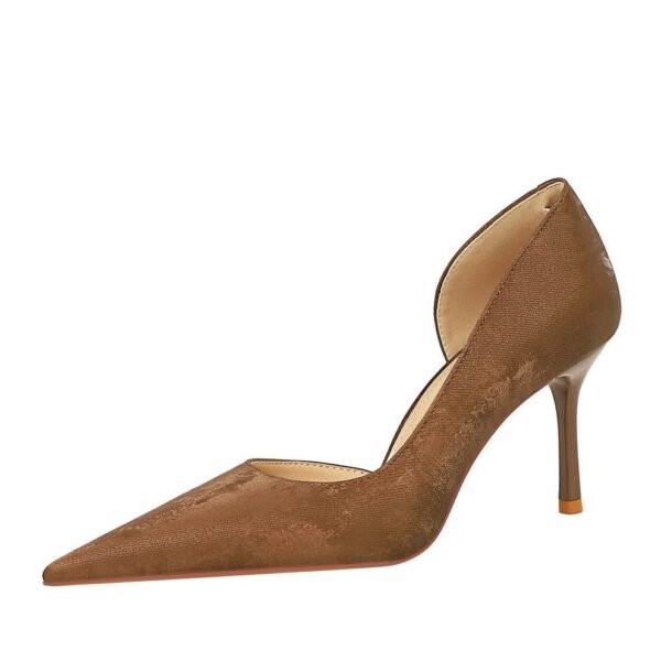 Bigtree Shoes 8238-3 Retro European American Style Banquet Women's Shoes Stiletto Heel Shallow Mouth Pointed Toe Cloth Side Hollow out Pumps High Heels