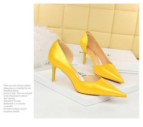 1363-A2 Korean fashion slim banquet fine heel high heel shallow pointed side hollow patent leather women's shoes single shoes high