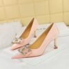 BIG TREE SHOES 1818-K78 Banquet Entry Lux Elegant Women's Shoes High Heels Xishi Suede Shallow Mouth Pointed Toe Rhinestone Bow Pumps