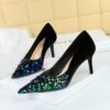 BIGTREE SHOES 7236-1 European and American Style Affordable Luxury Fashion Banquet Women's Shoes High Heels Stiletto Heel Shallow Mouth Pointed Stitching Sequin Cloth Pumps