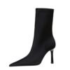 big tree shoes 325-1 European and American Style Fashion Banquet Slimming and Simple High-Heeled Boots with Short Tube Pointed Elastic Lycra Super High Heel Short Boots