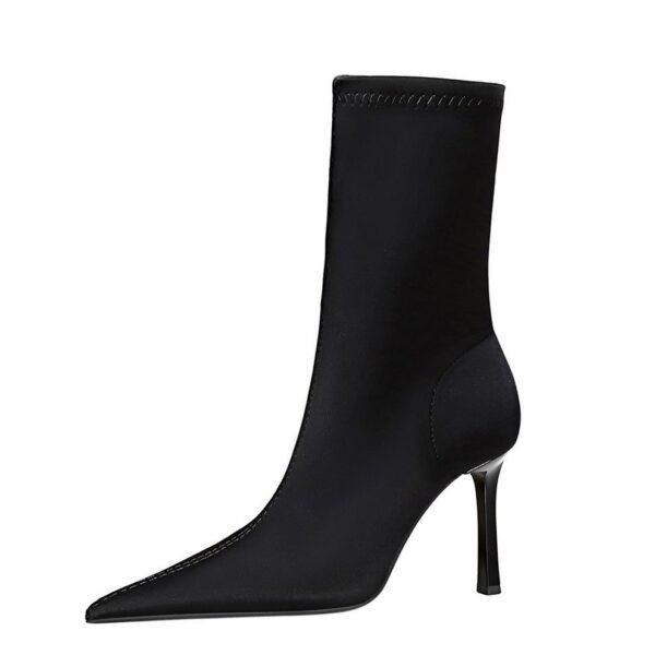 big tree shoes 325-1 European and American Style Fashion Banquet Slimming and Simple High-Heeled Boots with Short Tube Pointed Elastic Lycra Super High Heel Short Boots