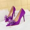 BIGTREE SHOES 3265-H38 European and American Banquet Light Luxury High Heels Women's Shoes Stiletto Low-Cut Pointed Mesh Lace Bow Pumps