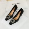 Bigtree Shoes 633-2k83 European and American Style All-Match Banquet Women's Shoes Stiletto Heel Shallow Mouth Square Toe Metal Buckle Rhinestone Buckle Single