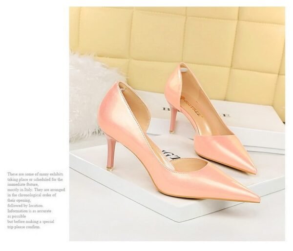 1363-A2 Korean fashion slim banquet fine heel high heel shallow pointed side hollow patent leather women's shoes single shoes high