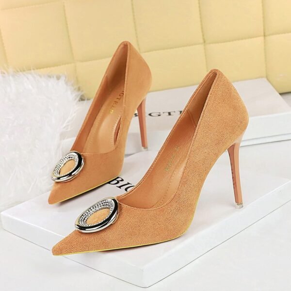 BIGTREE SHOES 9511-k61 banquet women's shoes pedicure slimming super high heel suede shallow mouth pointed-toe metal rhinestone buckle pumps high heel