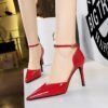 BIGTREE SHOES 8386-1 European and American Simple Shiny Patent Leather Hollow Women's Shoes Stiletto Heel Shallow Mouth Pointed Toe Hollow-out Strap Sandals