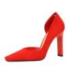 BIG TREE SHOES 3275-2 European and American Fashion Minimalist Thick Heel Super High Heel Low-Cut Square Toe Suede Side Hollow Pumps Women's Shoes High Heels