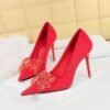 beb6a132e01efc979ad074b3bf4df460 Bigtree Shoes 825-H27 Korean Banquet High Heels Women's Shoes Stiletto Suede Shallow Mouth Pointed Gemstone Rhinestone Bow Pumps