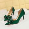 BIGTREE SHOES 3226-Ah36 European and American Style Banquet Women's Shoes Stiletto Heel Shallow Mouth Pointed Side Hollow Rhinestone Bow Pumps