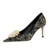 628-A2 European and American Style Banquet Women's Shoes Metal Heel Stiletto Heel Shallow Mouth Pointed Toe Rhinestone Pearl Flower Women's Shoes