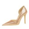 BIG TREE SHOES 6283-1 Korean Fashion High Heels Women's Shoes Stiletto Heel Shallow Mouth Pointed Toe Side Hollow Banquet Shoes High Heel