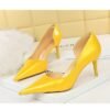1363-A2 Korean fashion slim banquet fine heel high heel shallow pointed side hollow patent leather women's shoes single shoes high