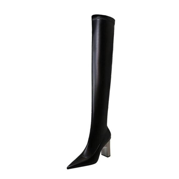 BIG TREE SHOES 3128-16 European and American Style Fashion Metal Heel Chunky Heel High Heel Pointed Toe Thinner Pedicure over-the-Knee Boots