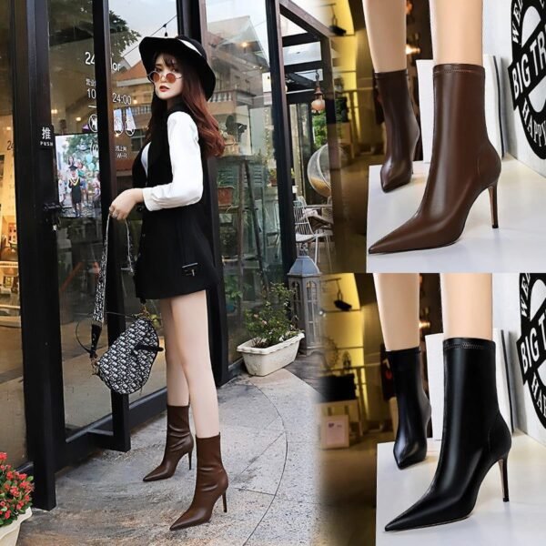 BIG TREE SHOES 315-12 European and American Style Winter Fashion Simple Stiletto Heel Pointed Toe Thinner Short Boots Female Skinny Boots