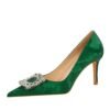 BIG TREE Shoes 18249-A5 European and American Style Banquet Pedicure Skinny Women's Shoes Stiletto Heel Shallow Mouth Pointed-Toe Metal Rhinestone Buckle Pumps