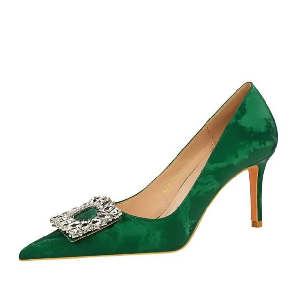BIG TREE Shoes 18249-A5 European and American Style Banquet Pedicure Skinny Women's Shoes Stiletto Heel Shallow Mouth Pointed-Toe Metal Rhinestone Buckle Pumps