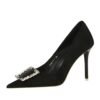 c060256741cae36bd0389fc388b60379 BIGTREE SHOES 9511-K73 Banquet High Heels Stiletto Heel European and American Style Women's Shoes Suede Shallow Mouth Pointed-Toe Metal Rhinestone Buckle Pumps Women