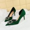 BIGTREE SHOES 1363-Ak83 Korean Style Banquet High Heel Xishi Suede Shallow Mouth Pointed Side Hollow Metal Rhinestone Buckle Pumps Women