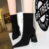318-8Women's high-heeled boots suede thick ankle boots pointed shoes-Bigtree shoes