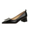 BIGTREE SHOES 1235-2k72 European and American Style Fashion Banquet Women's Shoes Comfortable Thick Heel Mid Heel Light Buckle Metal Rhinestone Buckle Women's Shoes
